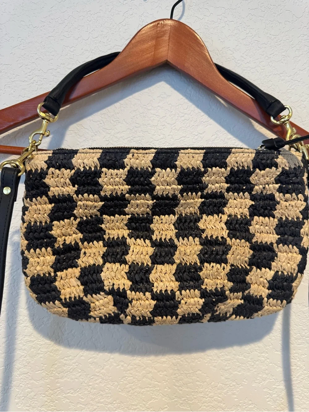 Clare V Petit Moyen Black & Natural Checker Raffia - Picture 5 of 7